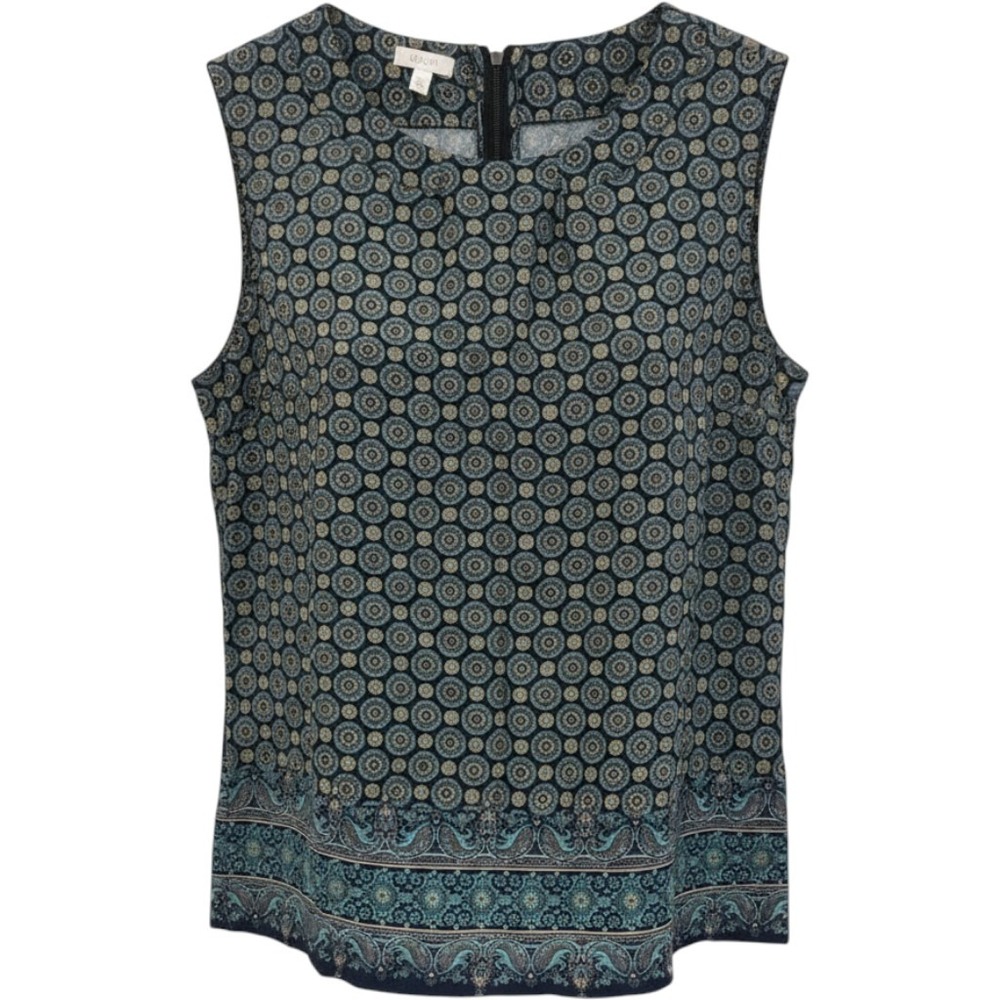 Talbots Petites Navy Blue Medallion Paisley Cotton Sleeveless Blouse Size LP